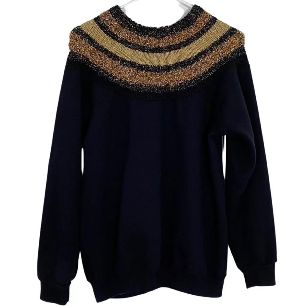 Vintage 90s Pullover Handmade Sweater Sweatshirt Womens Medium Black Nerdy